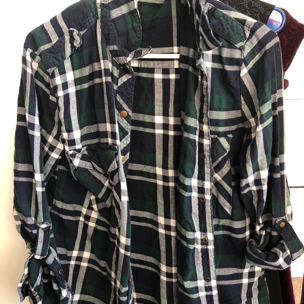 F21 Blue Green Plaid Button up Flannel